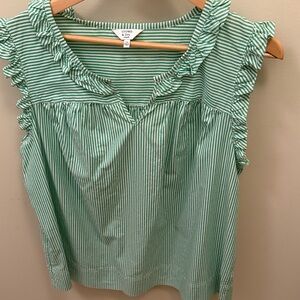 Crown and Ivy Mint Striped Ruffle Blouse